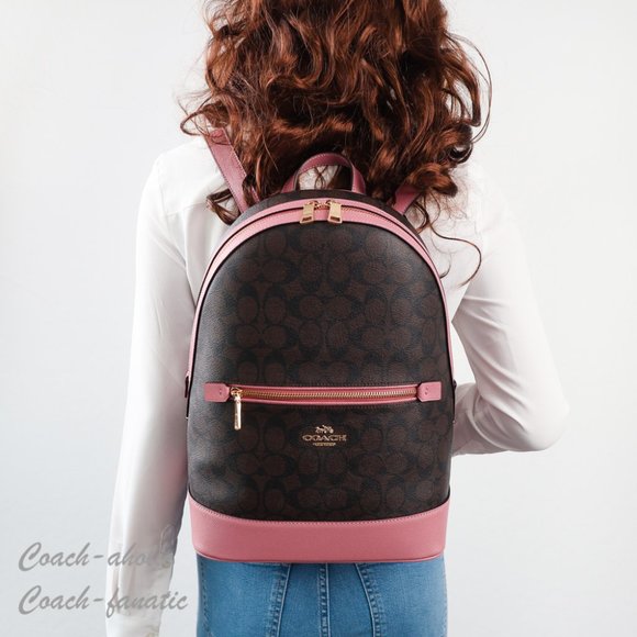 NWT Coach Kenley Backpack In Signature Canvas Brown True Pink - Picture 1 of 12